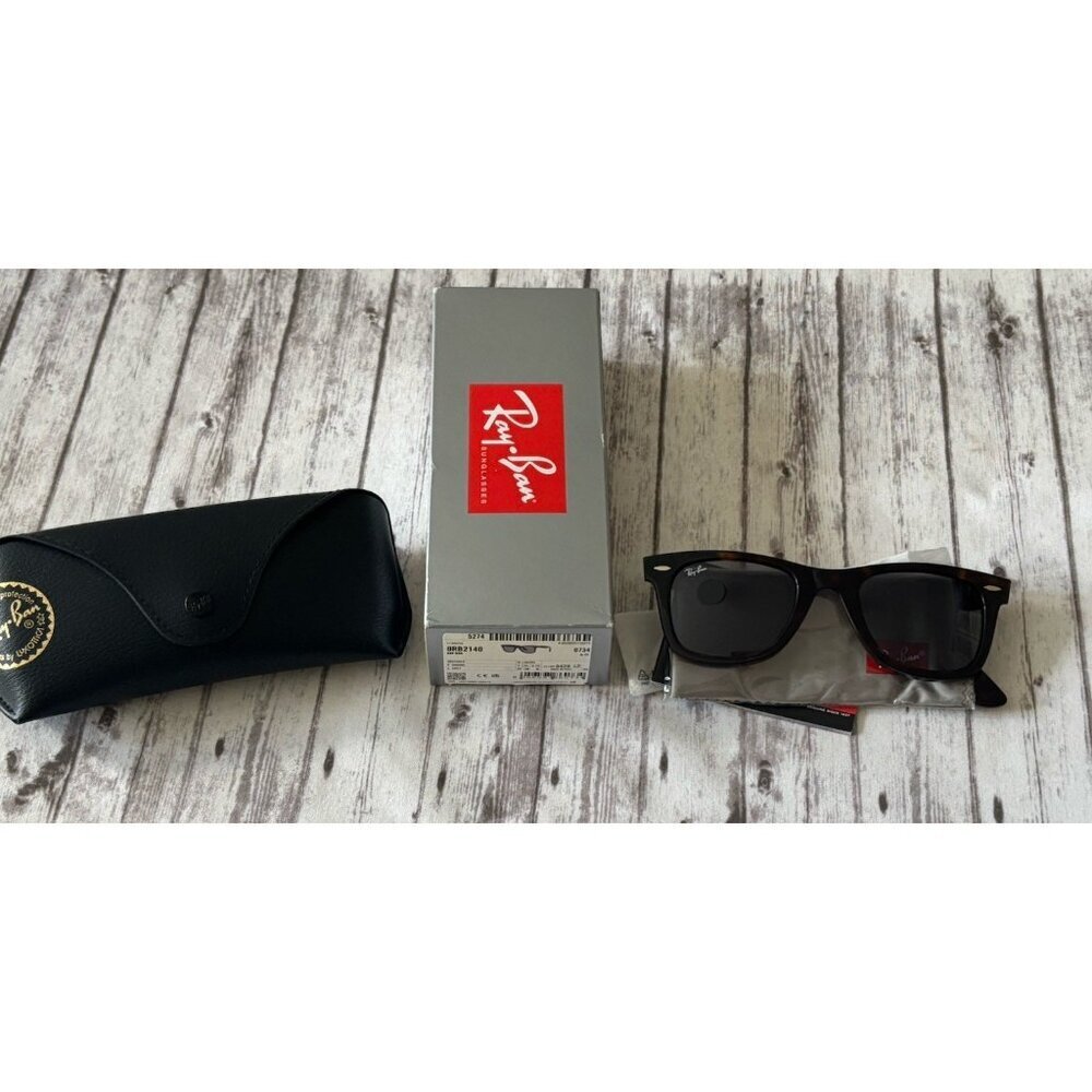 Ray-Ban Sunglasses RB2140 Original Wayfarer Tortoise Frame Grey Lenses Unisex - Picture 2 of 7